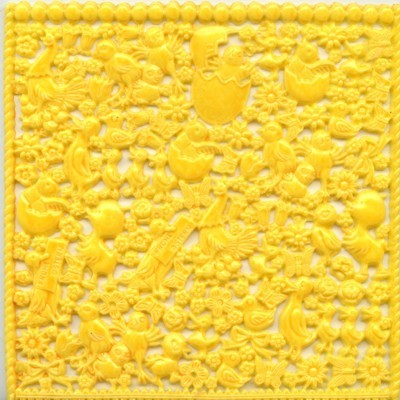 Wachsornament-Platte Küken, 16cm x 16cm, gelb