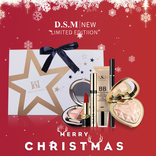 dsm six pcs set goddess christmas new year gift box sequins lipstick pallet eyeshadow eyeline bb foundation mascara highlighter