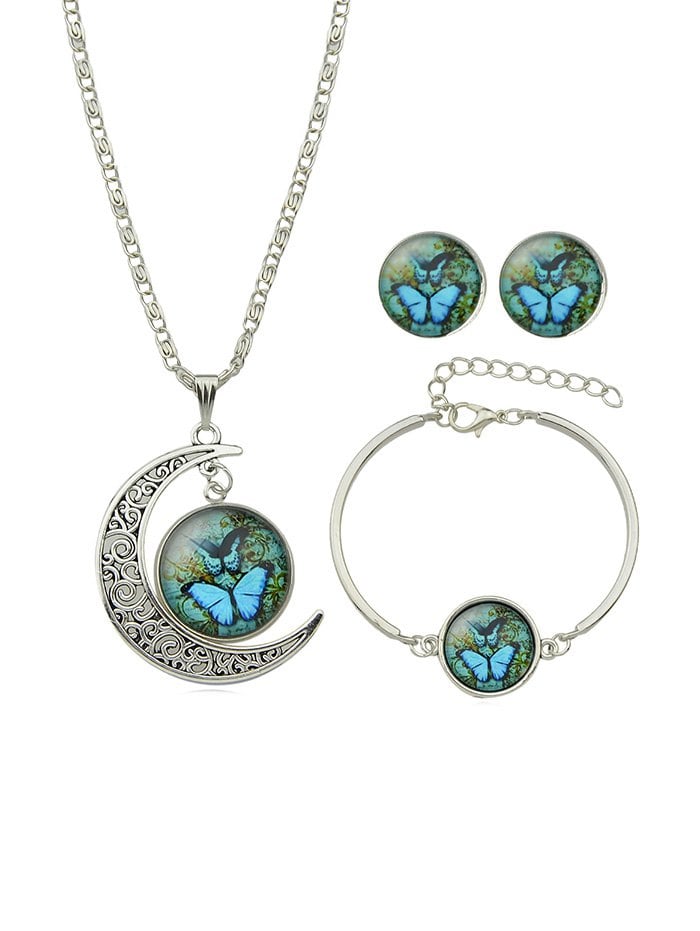 Vintage Moon Round Butterfly Jewelry Set