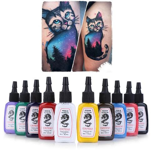 wholesale-10pcs / set colors bright lasting complete tattoo ink pigment kit eyebrow lip henna permanent makeup ink for tattoos inks body