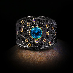 Ring AAA Cubic Zirconia Handmade Black Brass Floral Theme Statement Artistic Vintage 1pc 6 7 8 9 10 / Women's