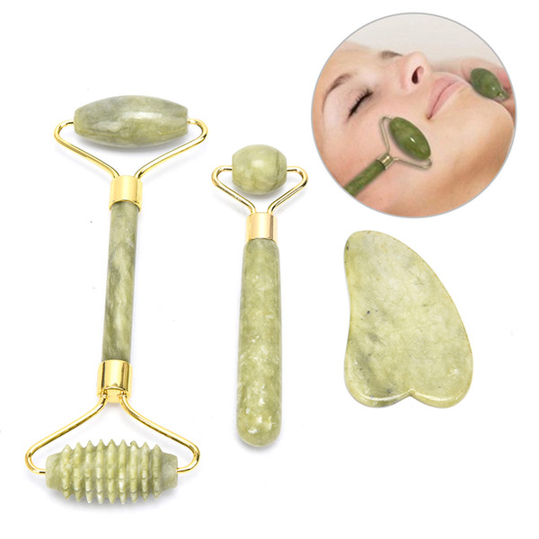 Natural Gouache Scraper Massager For Face Jade Roller Facial Skin Care Tools Body Back Beauty Massagers Roller Set