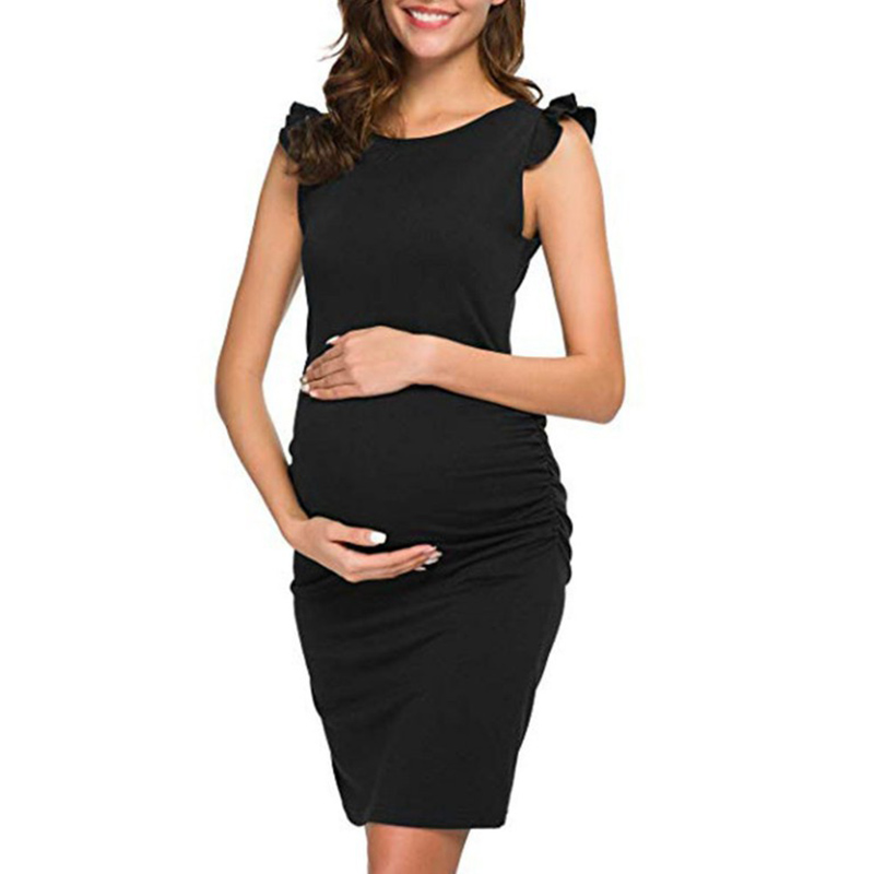Pretty Solid Small Fly-sleeve Maternity Dress