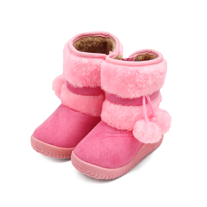 Toddler / Kid Solid Fluff Ball Side Zipper Snow Boots