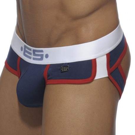 ES Collection Double Side Bottomless Brief - Navy - White XL