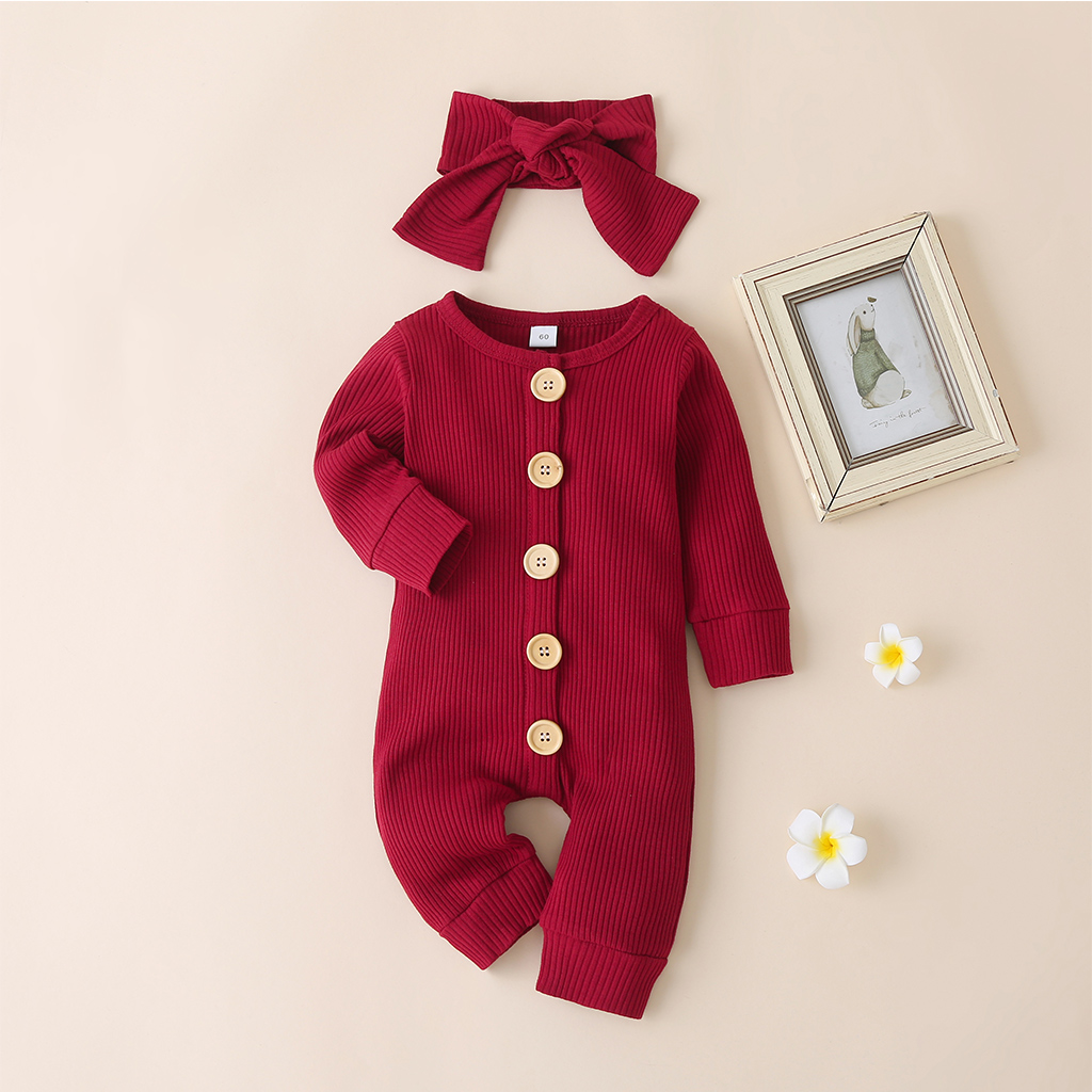 Baby Solid Jumpsuit with Headband Set