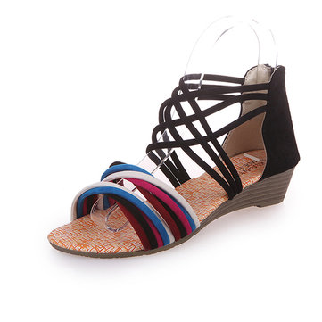 Colorful Stripe Wedges Zipper Sandals