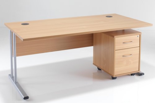 Straight Office Desk 1200mm with Mobile Pedestal Bundle- Maple