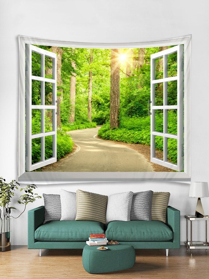Window Forest Trail Print Tapestry Wall Hanging Art Decoration