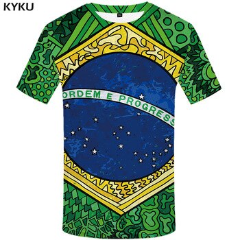 KYKU Brazil T Shirt Men Green Ball T-shirt Hip Hop Tee Anime Clothes Star Printed Tshirt 3d Funny Gothic Mens Clothing Summer