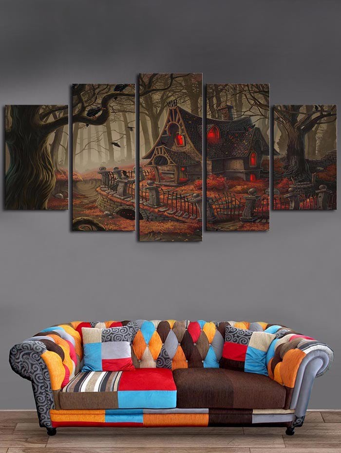 Halloween Log Cabin Forest Print Unframed Wall Hanging Paintings