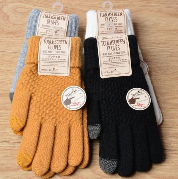 Womens Gloves Knit Wool Man Women Winter Keep Warm Thicken Mittens Knit Wool Full Finger Touchscreen Cycling Gloves Outdoor 2pcs a pair