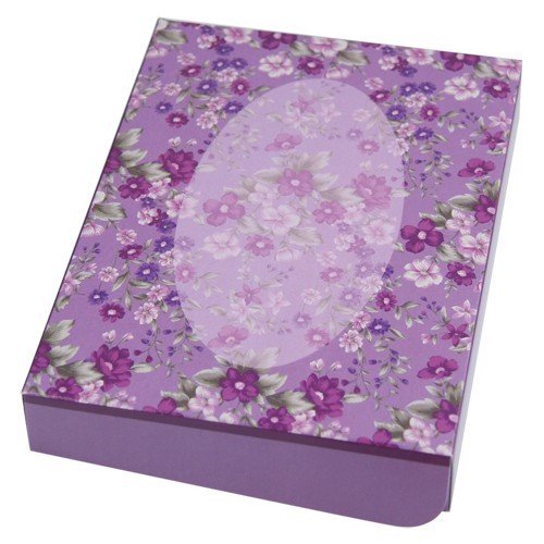 Geschenkbox, B6, Ovalrahmen & Blüten, violett
