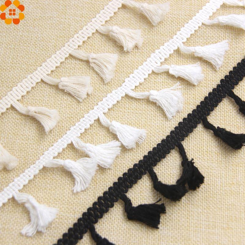 50Yard White/Black/Beige DIY Cotton Tassel Fringe Ribbon Lace Trim Ribbons Sewing Cloth Crafts Accessories&Home Party Decoration