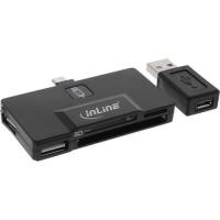 InLine OTG Cardreader with 2 Port USB Hub - Kartenadapter (SD, miniSD, CF, SDHC, microSDHC, SDXC, miniSDXC) - micro USB2.0 (66775B)