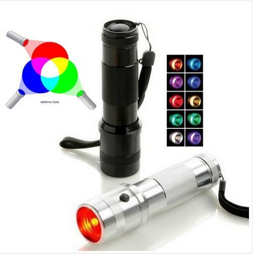 New Arrival LED RGB Color Changing Torch Flashlight,3W Aluminium Alloy RGB Edison Multi color led flashlight rainbow of colors Flash