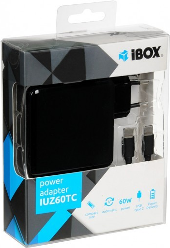 IBOX IUZ60TC Netzteil für Notebook (20 V, 3.0 A, 60 W, USB Typ C x USB Typ C) (IUZ60TC)
