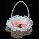 cesta de la flor elegante en satén blanco y encaje