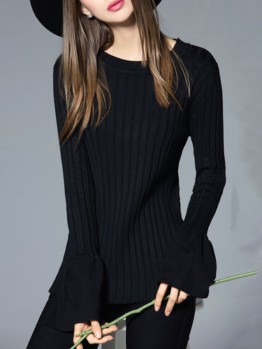 Black Long Sleeve Crew Neck Knitted Sweater