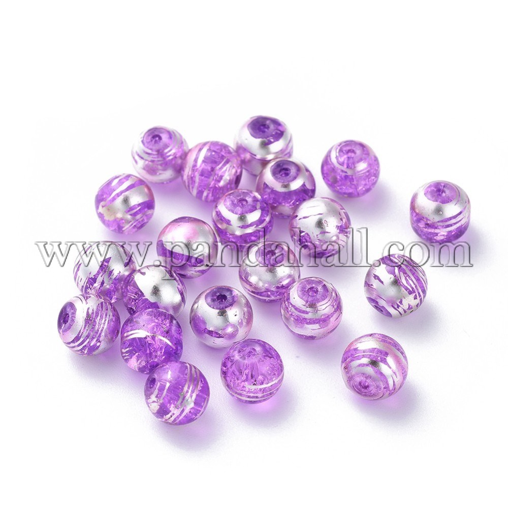 Drawbench Transparent Glass Beads, Round, DarkOrchid, 10mm, Hole: 1.6mm