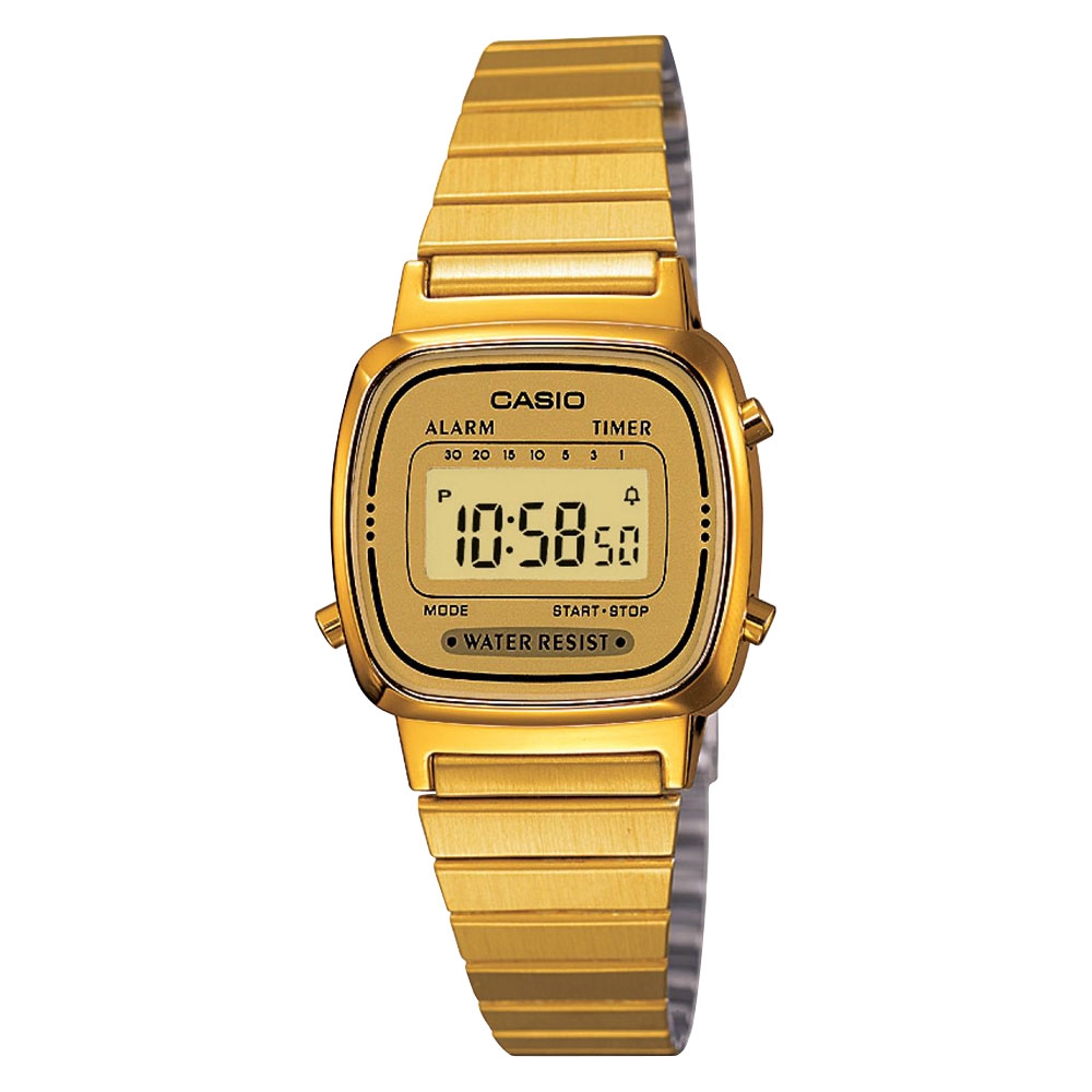 Casio Ladies Digital LCD Watch with Chrono, Timer and Alarm etc. Classic Gold LA670WEGA-9EF