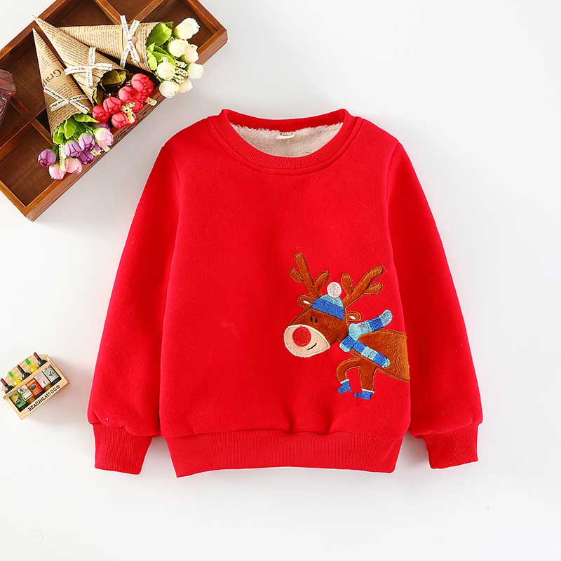 Baby / Toddler Christmas Reindeer Embroidery Solid Fleece-lining Warm Sweater
