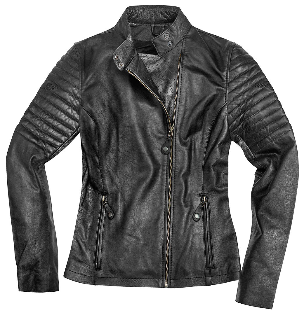 Black-Cafe London Shona Ladies Motorcycle Leather Jacket, Size M for Women, black, Size M for Women