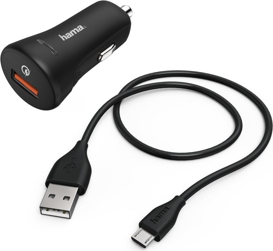 Hama Kfz-Ladeset, Micro USB, 3A, Ladegerät QC3.0 + Micro-USB-Kabel, 1,5 m, Schw. (00178337)