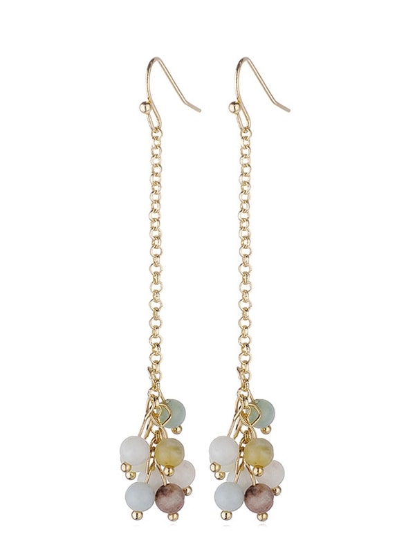 Stone Beads Dangle Hook Earrings