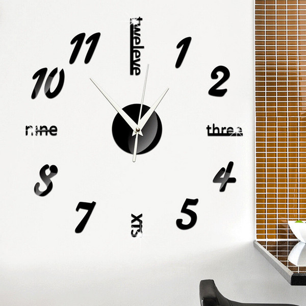 FAROOT Modern Large 3D DIY Mirror Surface Art Wall Clock Sticker Home Office Room Decor Wall Clocks