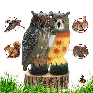 Large Realistic Owl Decoy Rotating Head Weed Pest Control Crow Scarecrow Garden Ornaments Decor