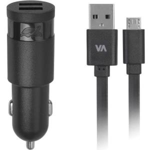 Riva Case Rivapower VA4222 - Auto-Netzteil - 12 Watt - 2.4 A - 2 Ausgabeanschlussstellen (USB) - auf Kabel: Micro-USB - Schwarz