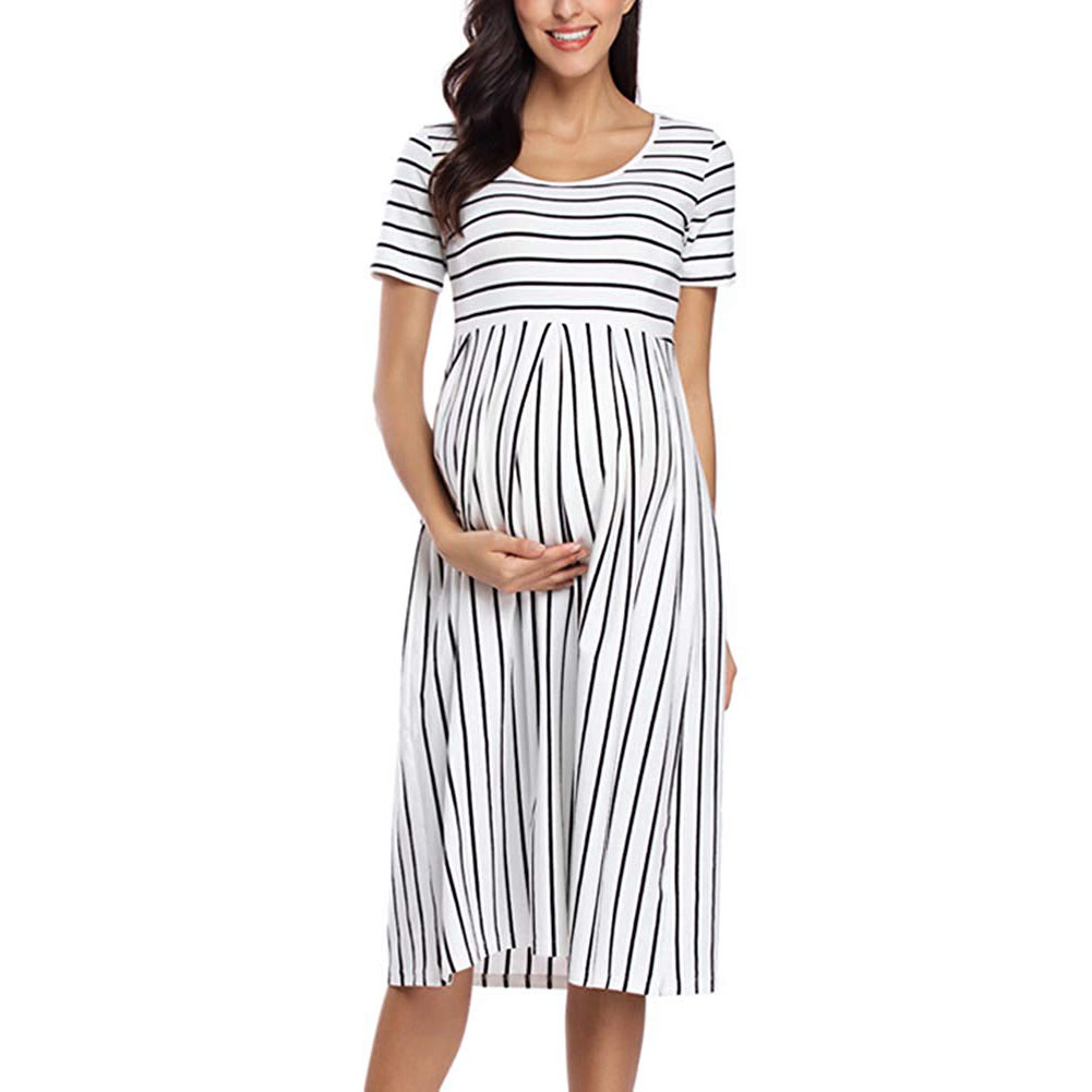 Casual Striped Short-sleeve Maternity Dress