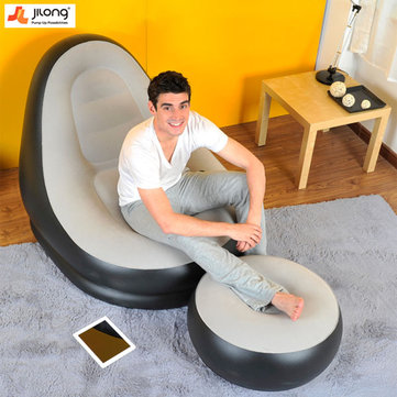 JILONG Portable Flocking Fast Inflatable Lazy Sofa Sleep Bed Set Foot Cushion Home Garden Furniture