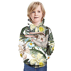 Kids Boys' Hoodie  Sweatshirt Long Sleeve 3D Print Floral Animal Print Green Children Tops Summer Active Daily Wear Regular Fit 3-13 Years miniinthebox