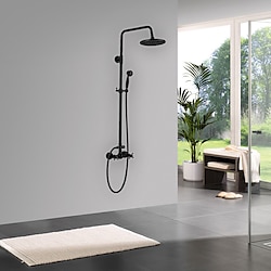 Industrial Style Copper Shower System SetRainfall Antique Oil-rubbed Bronze Two Handles Three Holes Bath Shower Mixer Taps with Hot and Cold Switch and Ceramic Valve Lightinthebox