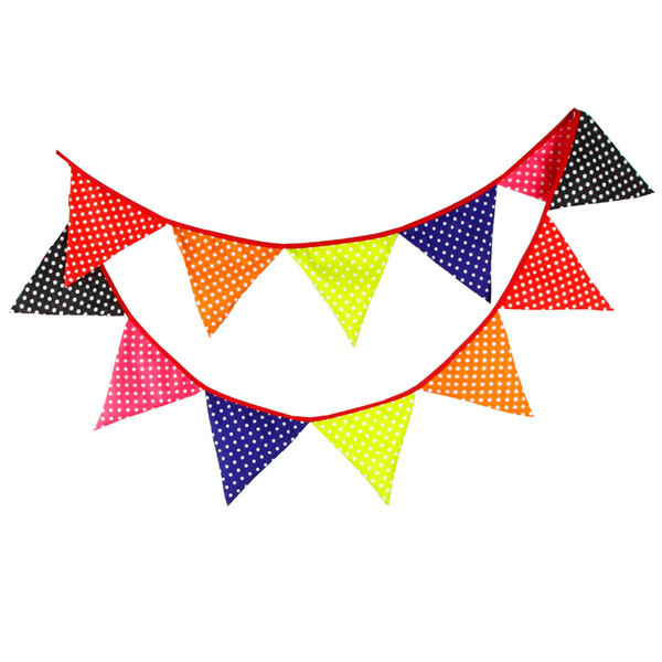 wholesale- new 12 flags - 3.2m cotton fabric banners candy colour print bunting decor camping bunting birthday p garland