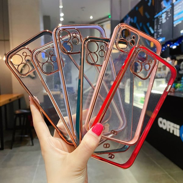 Luxury Square Clear Plated Cases for iPhone 11 Pro Max 7 8 Plus XR XS X Silicone Electroplated Cover 12 SE