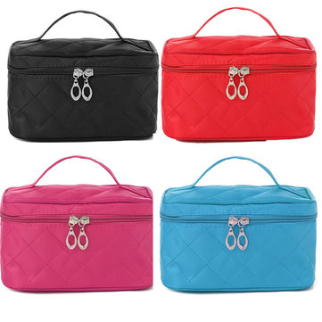 5 Colors Portable Zipper Cosmetic Storage Bag Lattice Travel Case