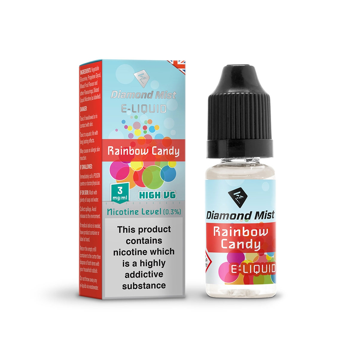 Diamond Mist E-Liquid Dripper Rainbow Candy 10ml - 3mg Nicotine