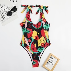 Mujer Bañadores Una pieza Normal Traje de baño Estampado Sandía Bleu Ciel Negro Rojo Mono Trajes de baño Deportes Verano miniinthebox