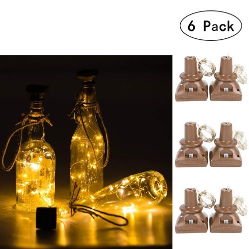 6 paquetes de 20 LED Luces de corcho cuadradas impermeables Luces de hadas Luces de botella de vino con energía solar