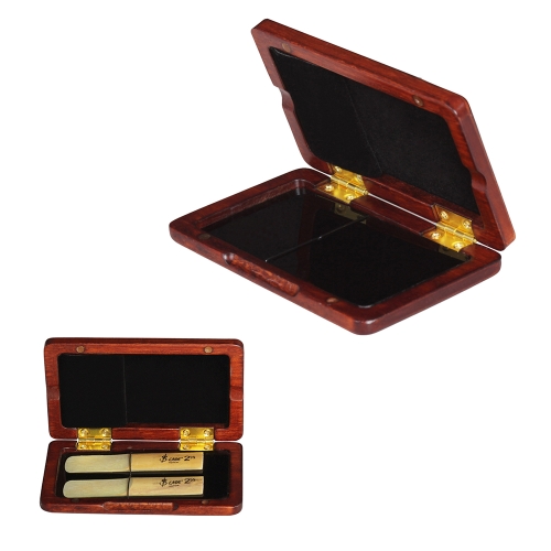 Solid Wood Reed Case Wooden Holder Box for Tenor/ Alto/ Soprano Saxophone Clarinet Reeds, 2pcs Capacity