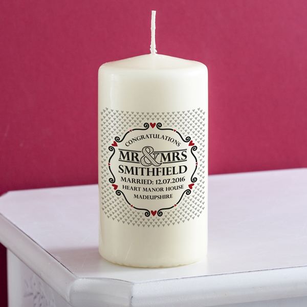 Personalised Mr and Mrs Heart Design Candle