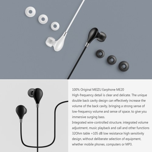 Meizu ME20 Earphone with Mic Stereo Sound In-ear On-cord Remote Control 3.5mm Earpiece Earbuds