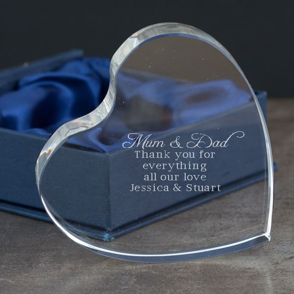 Engraved Clear Heart Standing Crystal Paperweight