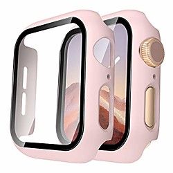 Smartwatch Case 2er Pack Hartschalenetui kompatibel für Apple Watch SE Serie 6 5 4 44mm 9h Hartglas Displayschutzfolie Slim Bumper Berührungsempfindliche Vollschutzhülle kompatibel für iwatch 44mm Lightinthebox