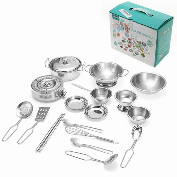 ENPEI 18PCS Kitchen Cooker Set Stainless kitchenware Child Kids Role Play Toy Gift