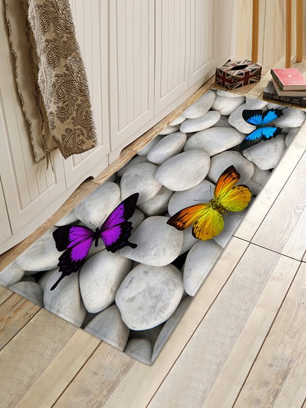 Stones and Butterfly Pattern Water Absorption Area Rug