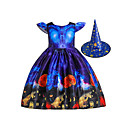 Sorcière Robe Chapeau Enfant Fille robe de vacances Halloween Halloween Fête / Célébration Coton Polyester Bleu Facile Déguisement Carnaval